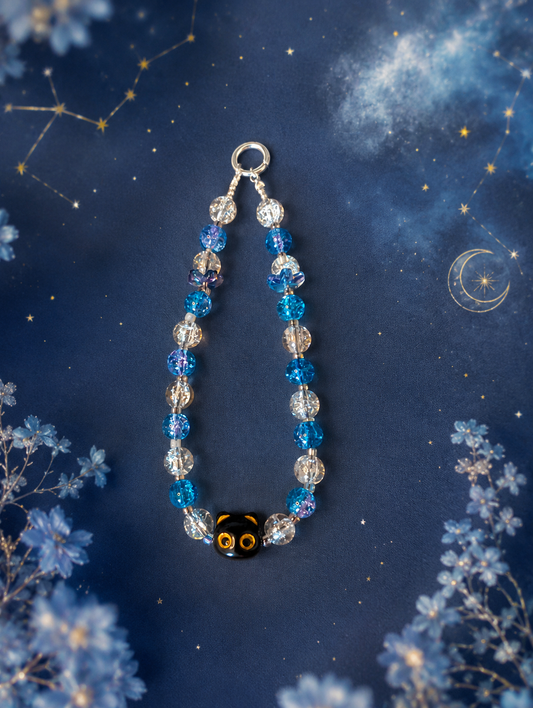 Midnight Cat Crystal Phone Strap Charm
