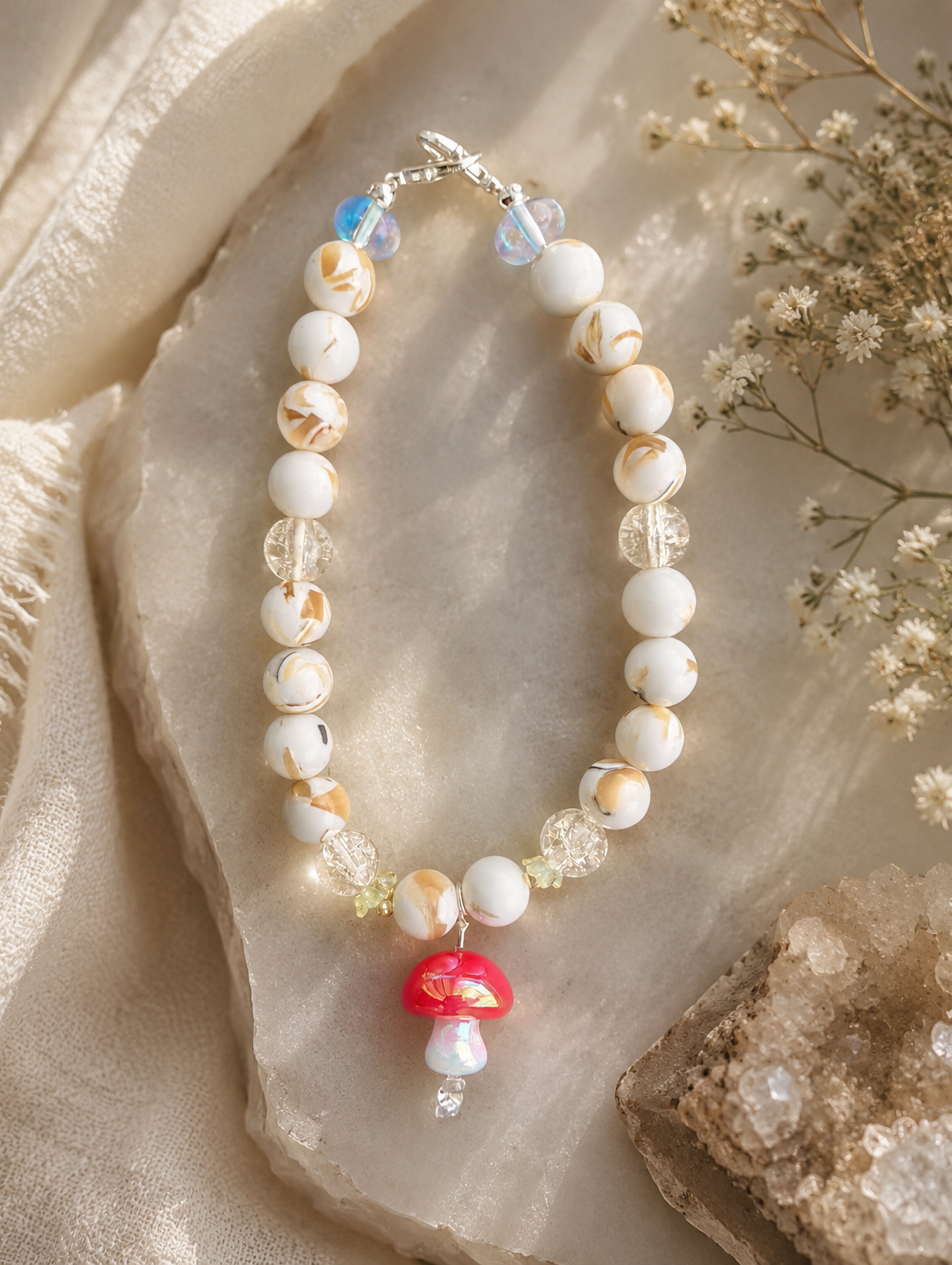 Mushroom Charm Beaded Bracelet